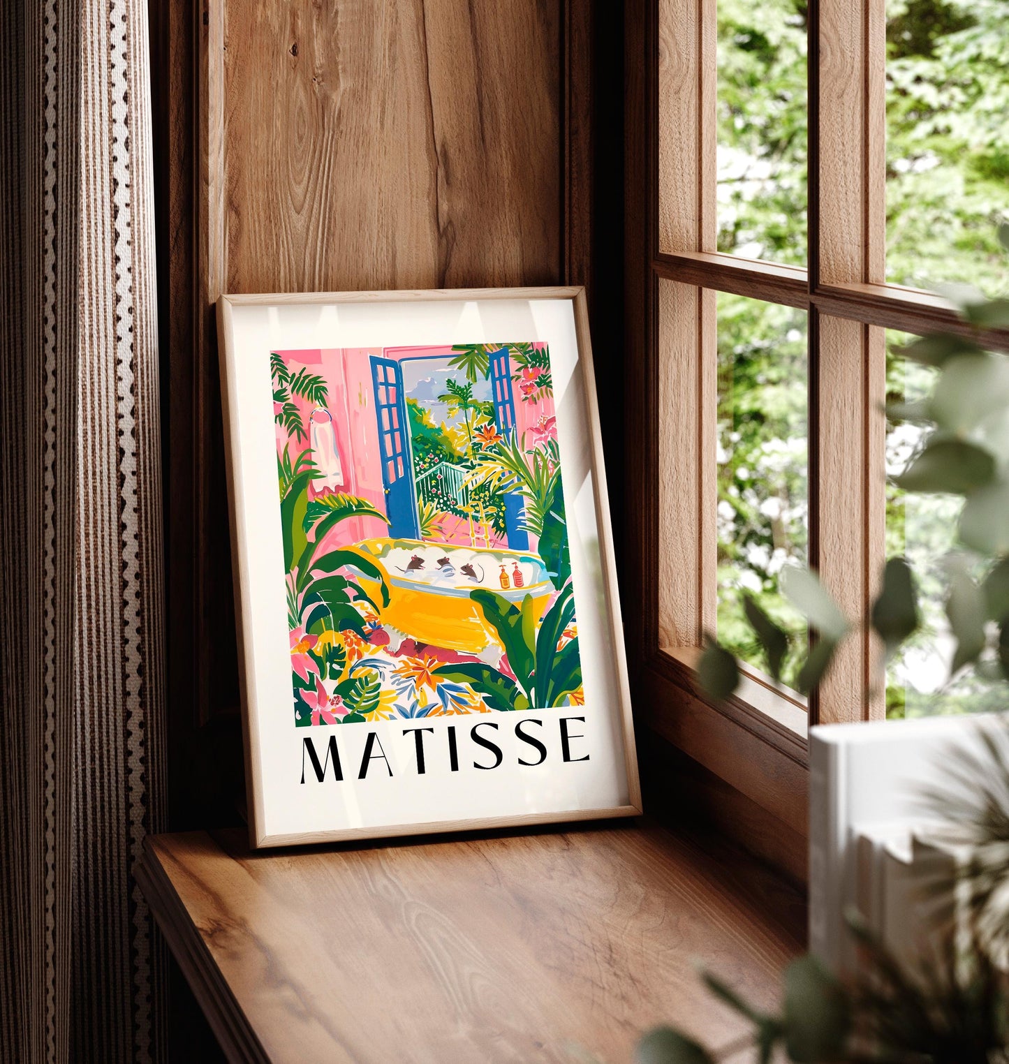 Rats in Bathtub Art Print: Matisse Style Tropical Bathroom Decor