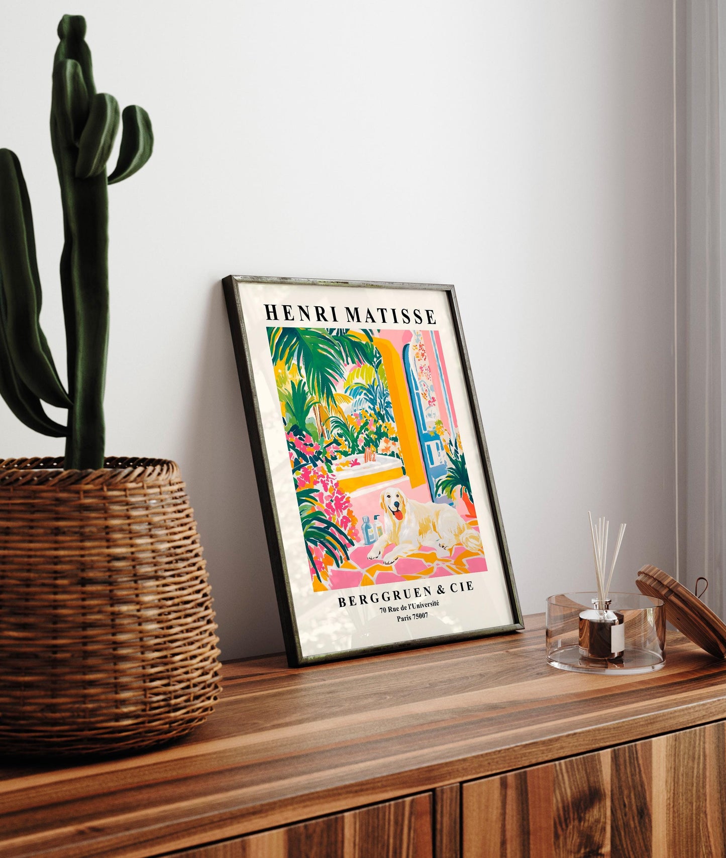 Great Pyrenees art print, Funny bathroom wall art, Dog art print, Matisse print for dog lovers, Pink dopamine decor