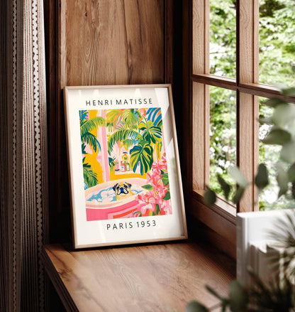 Matisse Pug Print: Funny Bathroom Tropical Art
