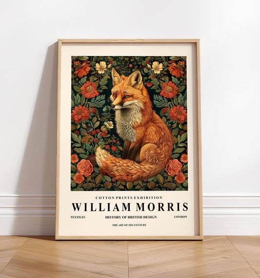 William Morris fox print, Botanical wall art, Dark Cottagecore decor, Mid century exhibition poster