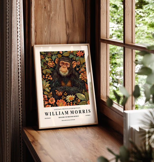 William Morris Monkey Art Print: Dark Botanical Floral Decor