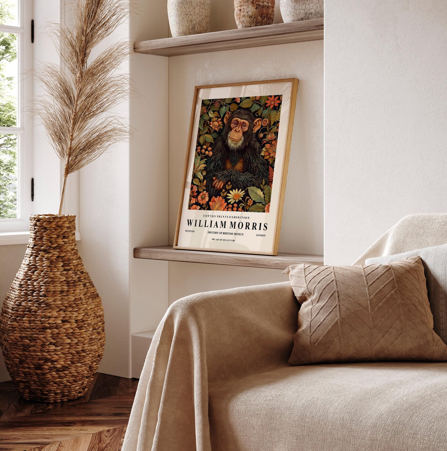 William Morris Monkey Art Print: Dark Botanical Floral Decor