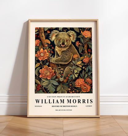Koala Print: William Morris Style, Dark Botanical Animal Poster