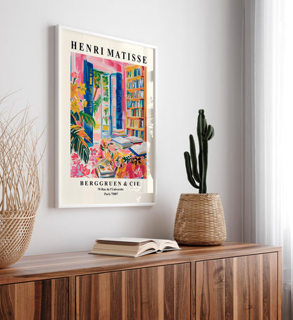 Henri Matisse library poster, Bookish art print, Aesthetic wall art, Book lover gift, Mid century print