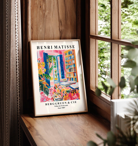 Henri Matisse library poster, Bookish art print, Aesthetic wall art, Book lover gift, Mid century print