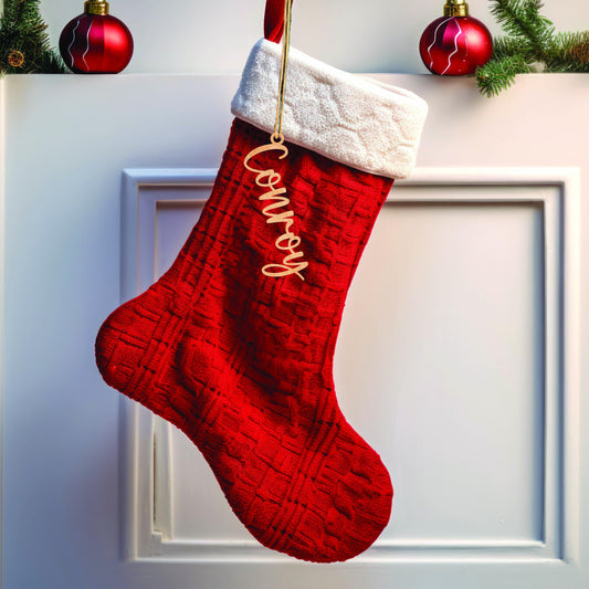Personalized Wooden Christmas Stocking Name Tag: Laser Cut Ornament