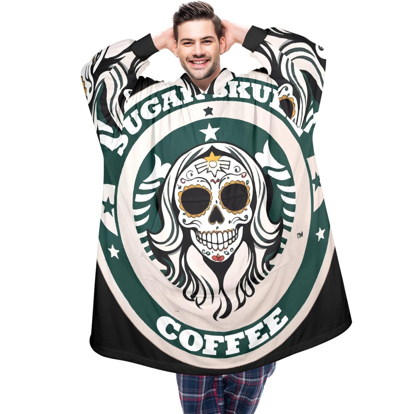 Sugar Skull Coffee Blanket Hoodie Día De Los Muertos Chicano