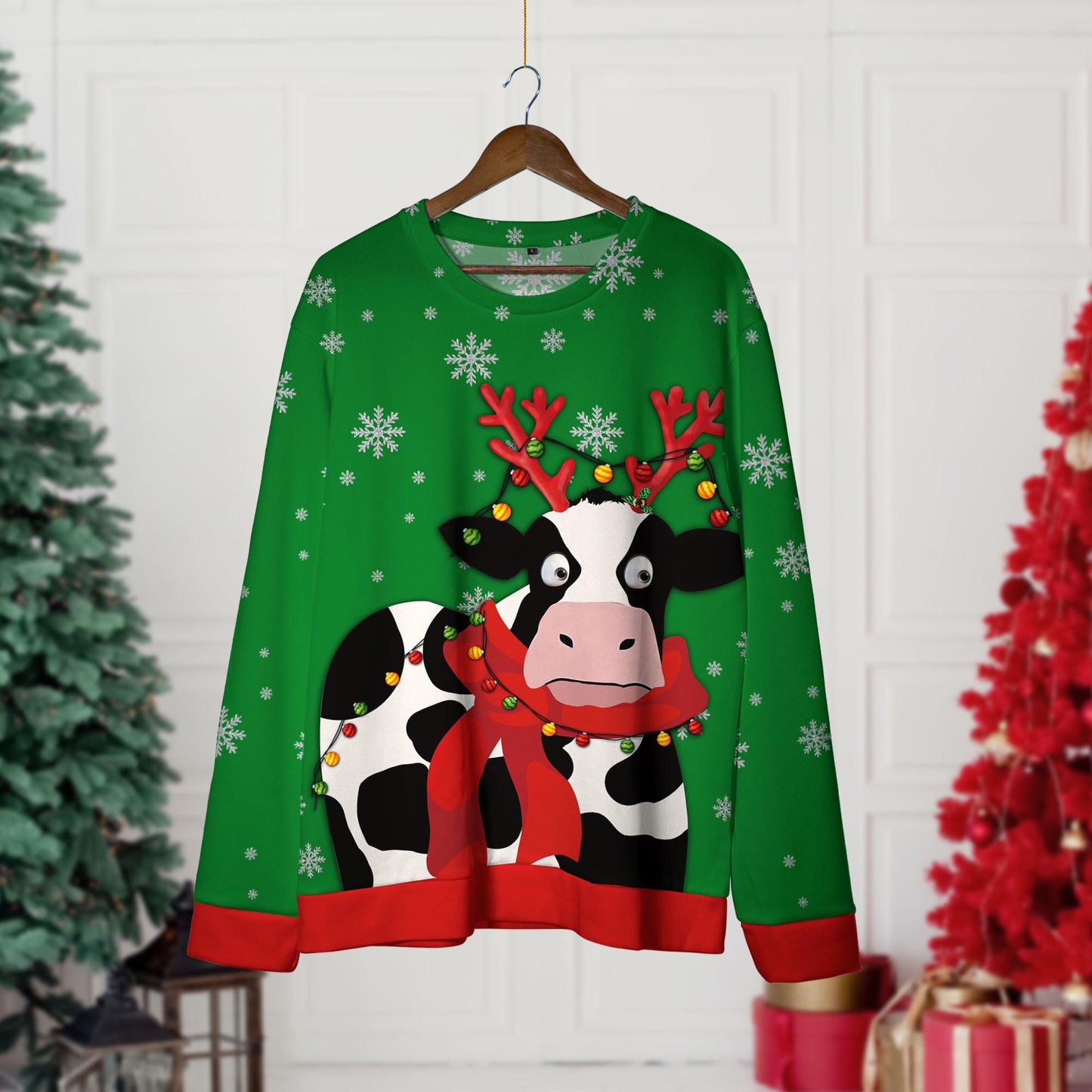 Funny Cow Ugly Christmas Sweater, Cow Crewneck Sweatshirt, Funny Christmas Gift, Funny Ugly Sweater, Funny Shirt, Christmas Shirt Gifts