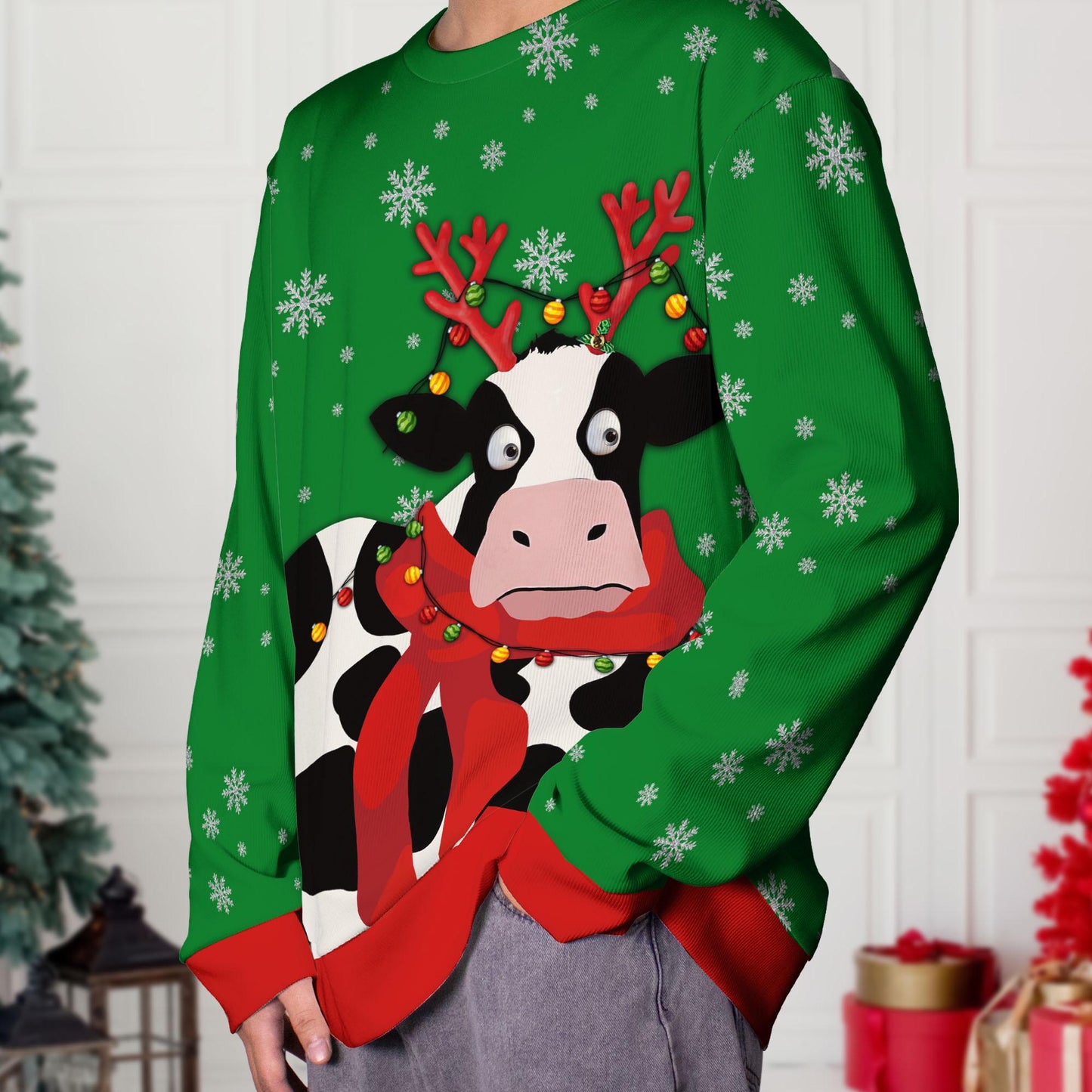Funny Cow Ugly Christmas Sweater, Cow Crewneck Sweatshirt, Funny Christmas Gift, Funny Ugly Sweater, Funny Shirt, Christmas Shirt Gifts