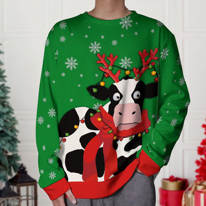 Funny Cow Ugly Christmas Sweater, Cow Crewneck Sweatshirt, Funny Christmas Gift, Funny Ugly Sweater, Funny Shirt, Christmas Shirt Gifts