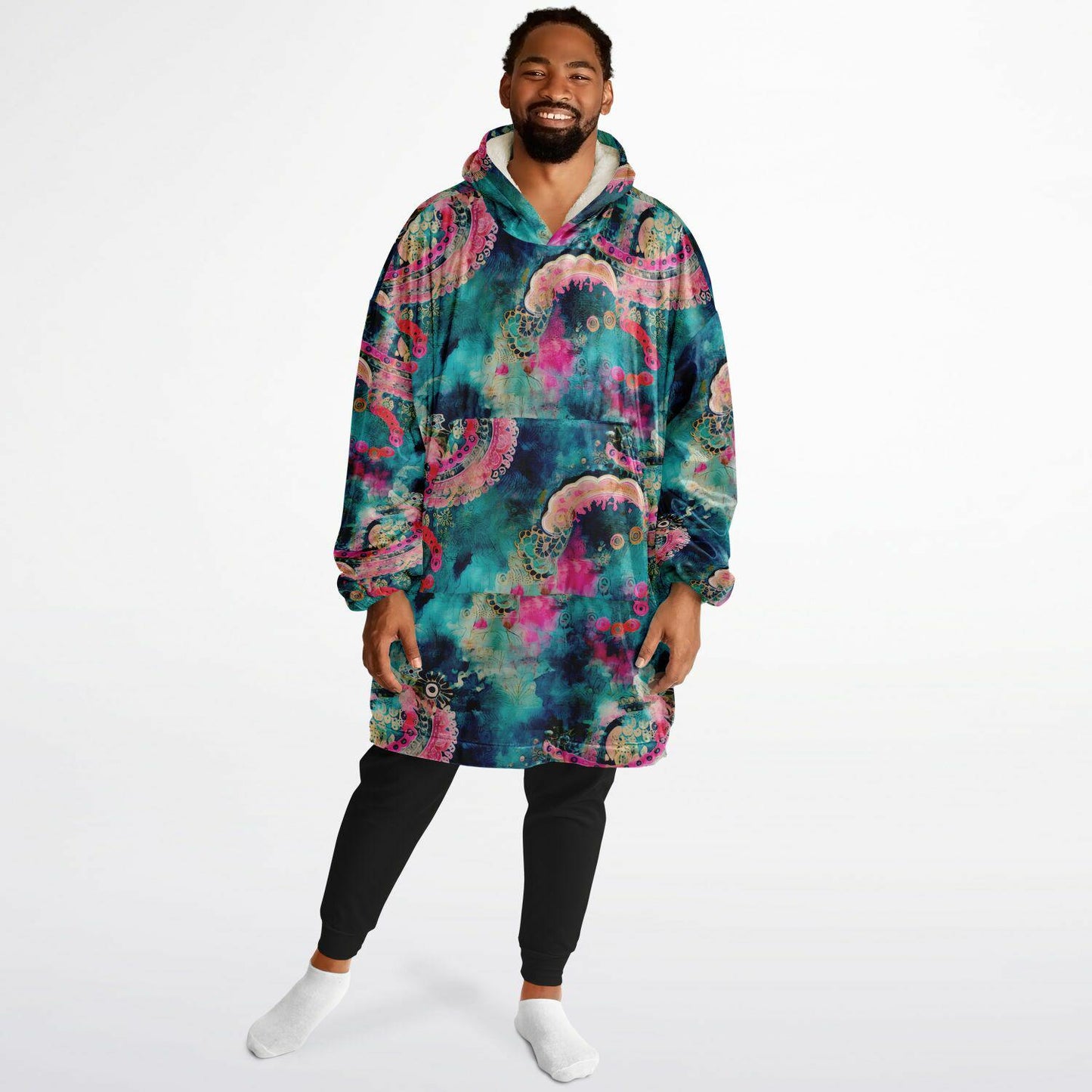 Unisex Vivid Colors All Over Print Snug Hoodie,Printed Hooded Blanket,Blanket Sleeves,Lounge Wear,Unique,Novelty Gifts,Fun Christmas Gift