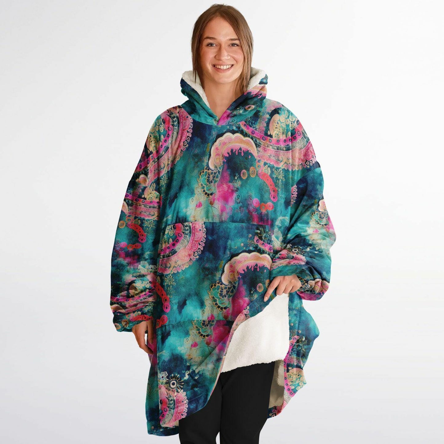 Unisex Vivid Colors All Over Print Snug Hoodie,Printed Hooded Blanket,Blanket Sleeves,Lounge Wear,Unique,Novelty Gifts,Fun Christmas Gift