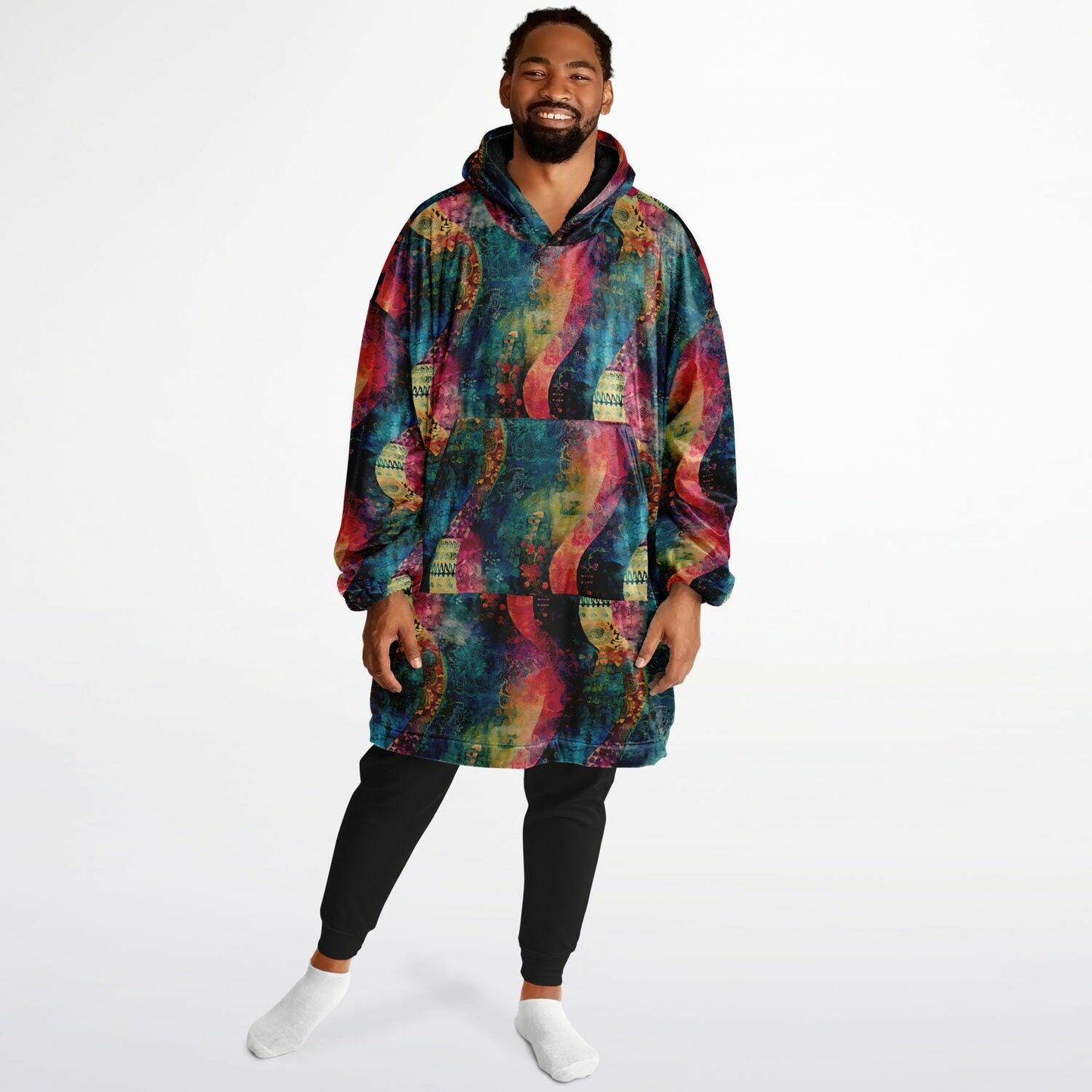 Unisex Psychedelic Rainbow All Over Print Snug Hoodie,Printed Hooded Blanket,Blanket Sleeves,Lounge Wear,Unique,Novelty Gifts,Christmas Gift