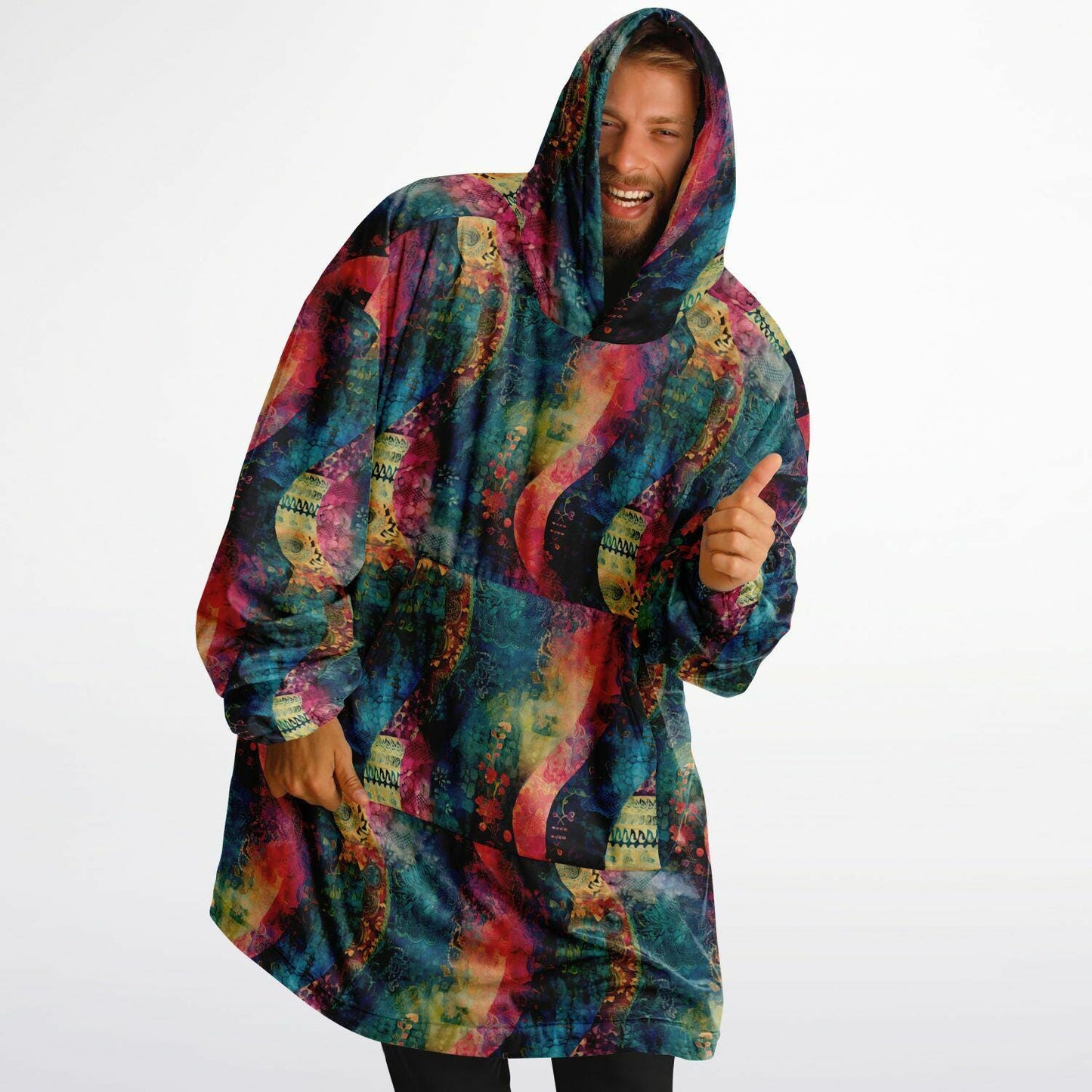 Unisex Psychedelic Rainbow All Over Print Snug Hoodie,Printed Hooded Blanket,Blanket Sleeves,Lounge Wear,Unique,Novelty Gifts,Christmas Gift