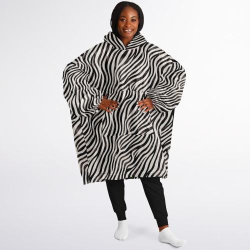 Unisex Cute y2k Zebra Print Snug Hoodie,Printed Hooded Blanket with Sleeves,Lounge Wear,All Over Print Hoodie, Birthday Gift,Christmas Gifts