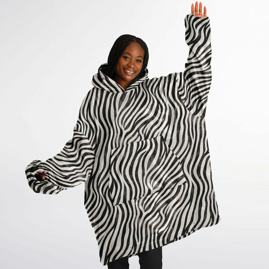 Unisex Cute y2k Zebra Print Snug Hoodie,Printed Hooded Blanket with Sleeves,Lounge Wear,All Over Print Hoodie, Birthday Gift,Christmas Gifts