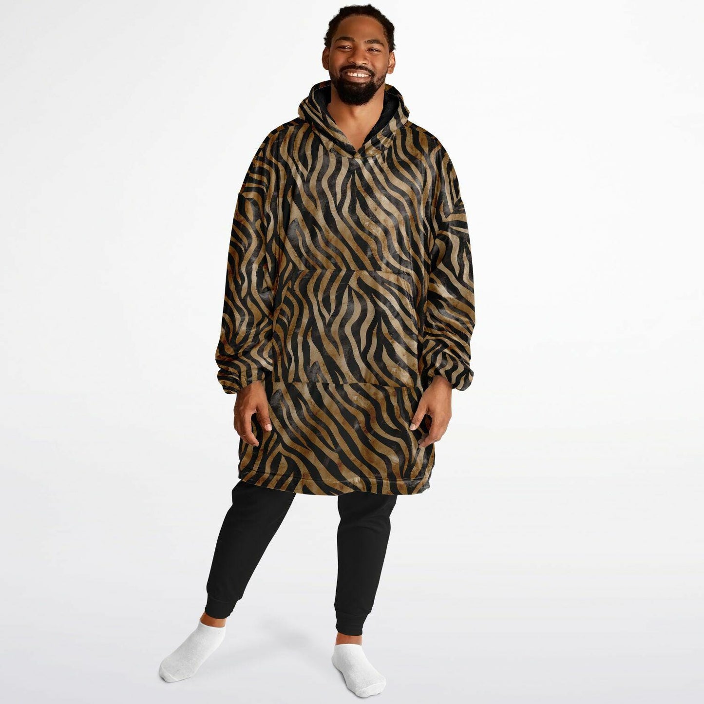 Unisex Cute y2k Brown Zebra Print Snug Hoodie,Printed Hooded Blanket with Sleeves,Lounge Wear,All Over Print Hoodie, Birthday Christmas Gift