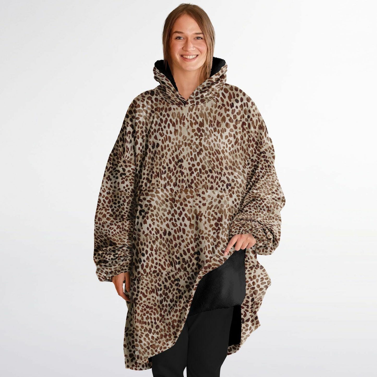 Unisex Cute Leopard Print Snug Hoodie,Printed Hooded Blanket with Sleeves, Lounge Wear, All Over Print Hoodie, Birthday Gift,Christmas Gifts