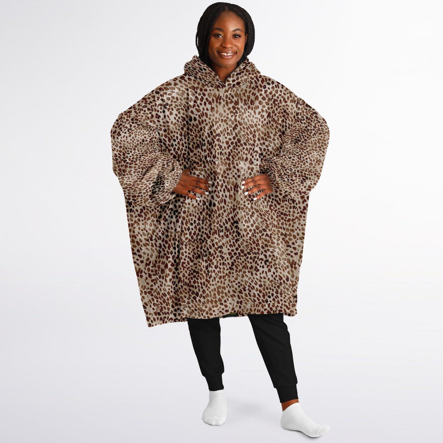 Unisex Cute Leopard Print Snug Hoodie,Printed Hooded Blanket with Sleeves, Lounge Wear, All Over Print Hoodie, Birthday Gift,Christmas Gifts