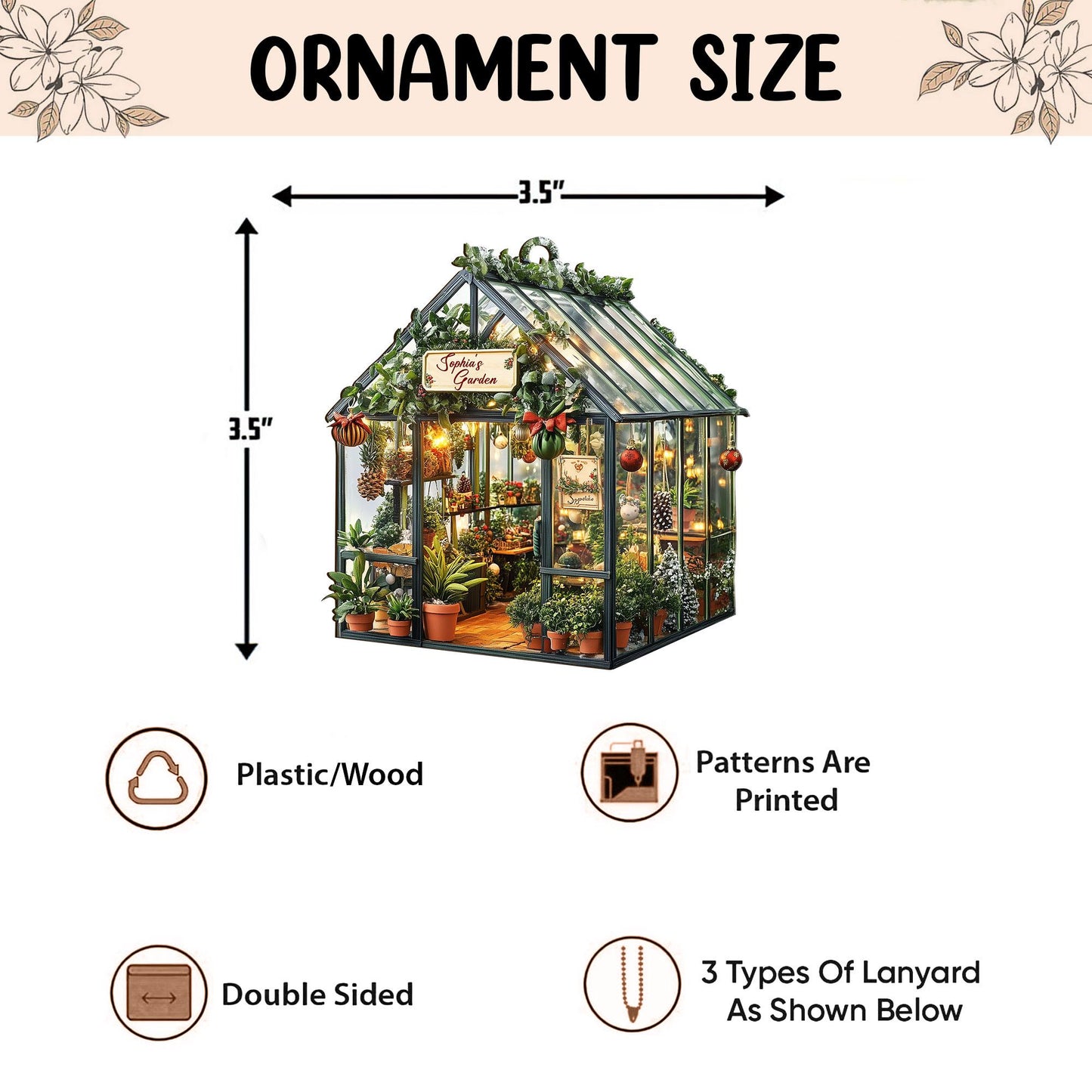 Personalized Garden 2D Flat Ornament, Greenhouse Rearview Mirror Car Accessories, Garden House Christmas Ornament, Plant Lover Gifts