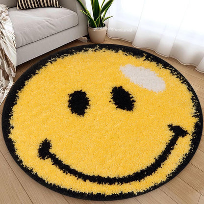Smile Emoji Rug, Round Smile Rug, Tufted Look Rug, Emoji Decor, Rugs for Teen Room, Non Slip Rug, Kids Room Decor Carpet, Gift for Kids