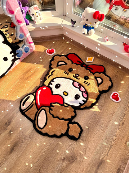 3D Fluffy Bear Hug Rug – Custom 3D Tufted Carpet, Puffy Handmade Rug, Cute Kawaii Gift, Fluffy Bedroom Floor Mat for Girls Room