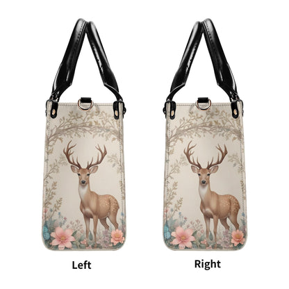 Deer with Floral Crossbody Bag - Nature-Inspired Vegan Leather Purse, Unique Gift for Women