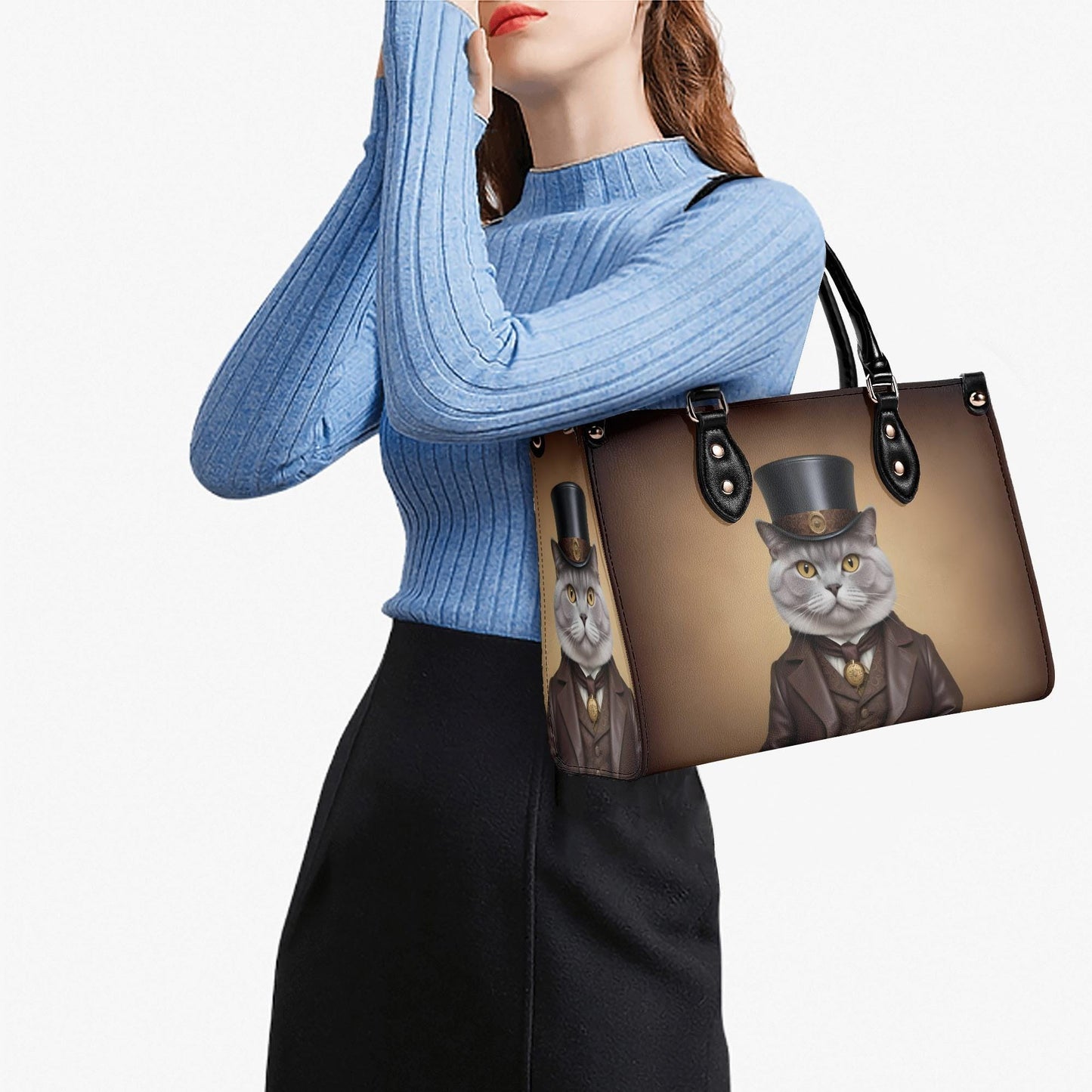 Victorian Gentleman Cat Crossbody Bag - Luxury Vegan Leather Purse, Unique Gift for Cat Lovers