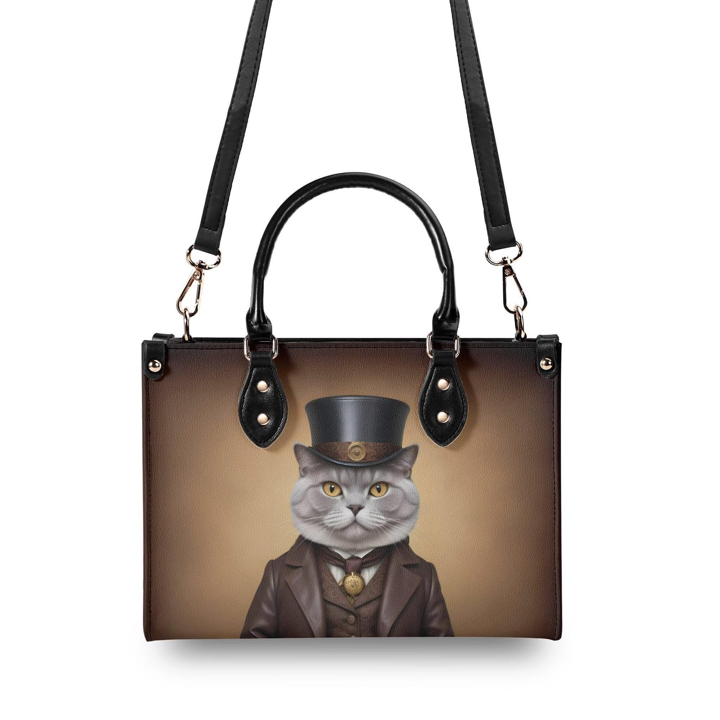 Victorian Gentleman Cat Crossbody Bag - Luxury Vegan Leather Purse, Unique Gift for Cat Lovers