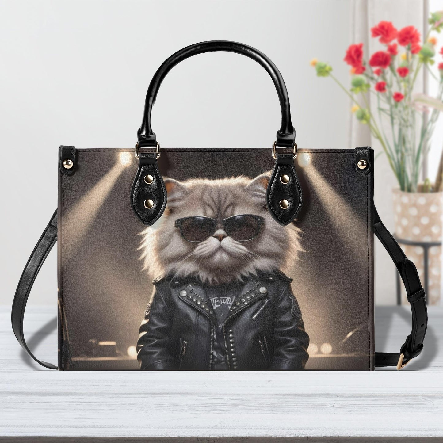 Rockstar Cat Bag Cute Crossbody Bag Unique Purse Cute Purse, Luxury Bag Vegan Leather Bags Printed Designer Bag
