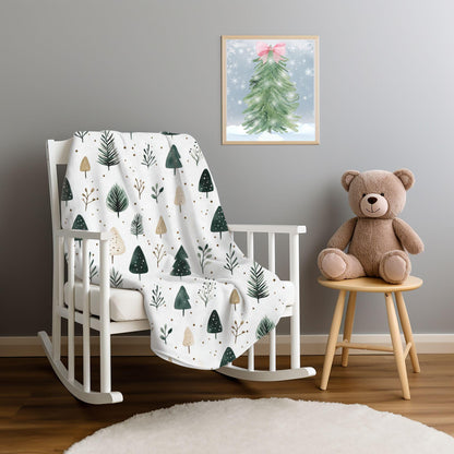 Evergreen Trees Christmas Blanket Green and Gold Holiday Tree Fleece Throw Blanket Christmas Lap Blanket Gift for Family Friends Coworkers