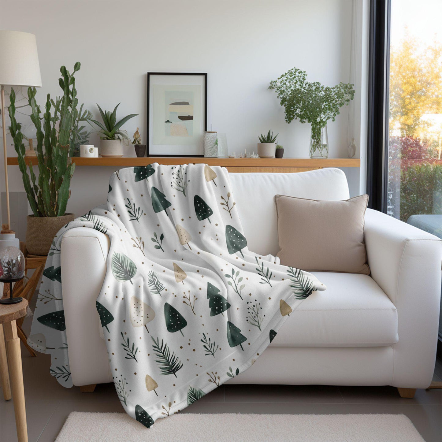 Evergreen Trees Christmas Blanket Green and Gold Holiday Tree Fleece Throw Blanket Christmas Lap Blanket Gift for Family Friends Coworkers