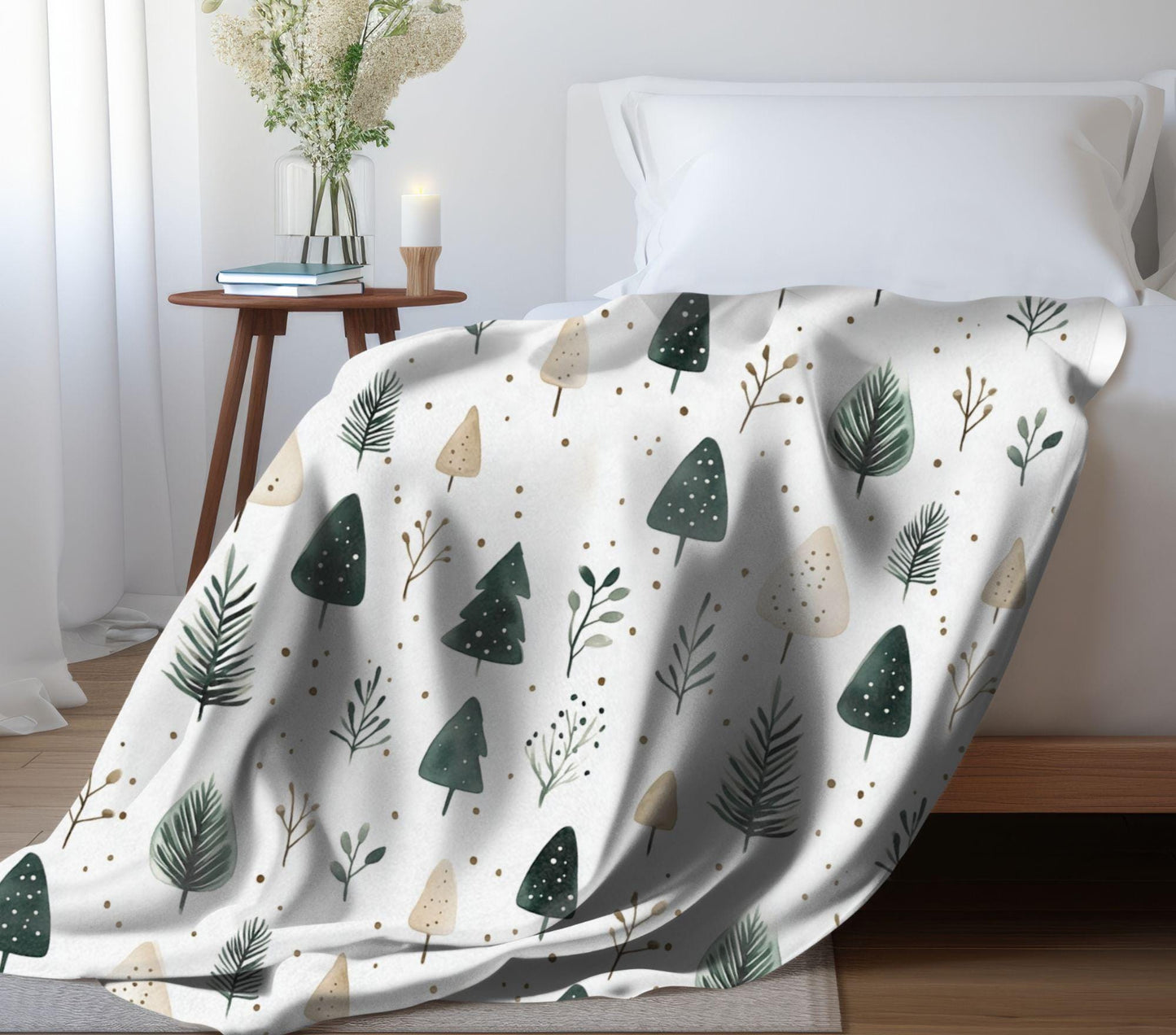 Evergreen Trees Christmas Blanket Green and Gold Holiday Tree Fleece Throw Blanket Christmas Lap Blanket Gift for Family Friends Coworkers