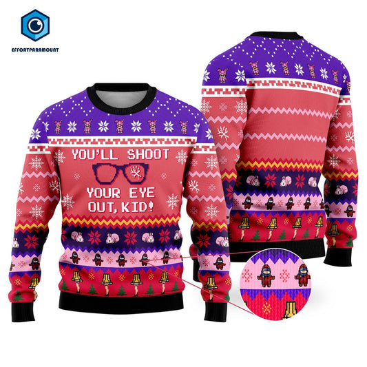 You'll Shoot Your Eye Out Ugly Sweater, Ralphie Foot Lamp Shirt, Christmas Story Ugly Christmas Sweater