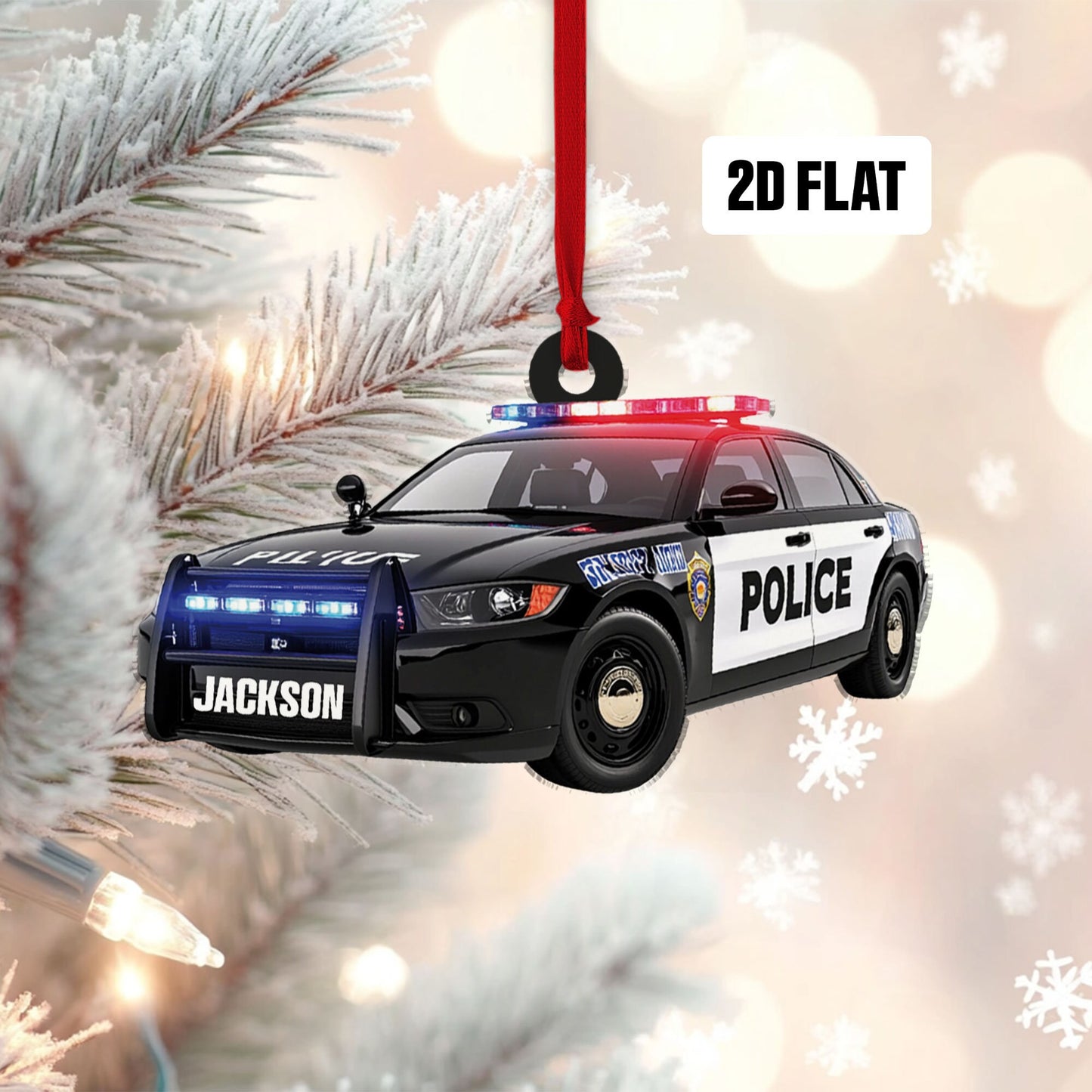 Personalized Police Car 2D Flat Ornament, Police Man Christmas Ornament, Custom Name Christmas Ornaments, Police Ornament Gift for Dad