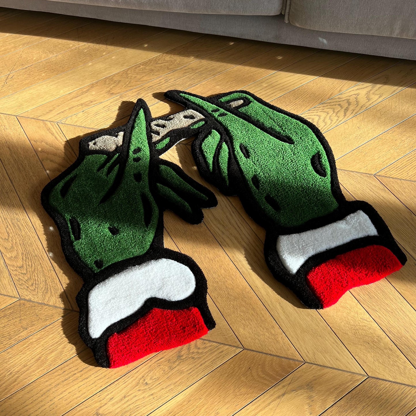 Grinch Christmas Themed Handmade Tufted Rug, Grinch Hands Rolling a Joint Carpet - Unique & Funny Christmas Gift for Friends