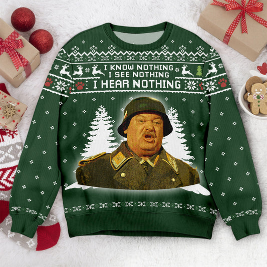 Sergeant Schultz 'I Know Nothing' Christmas Ugly Sweater - Retro Movie Sweatshirt