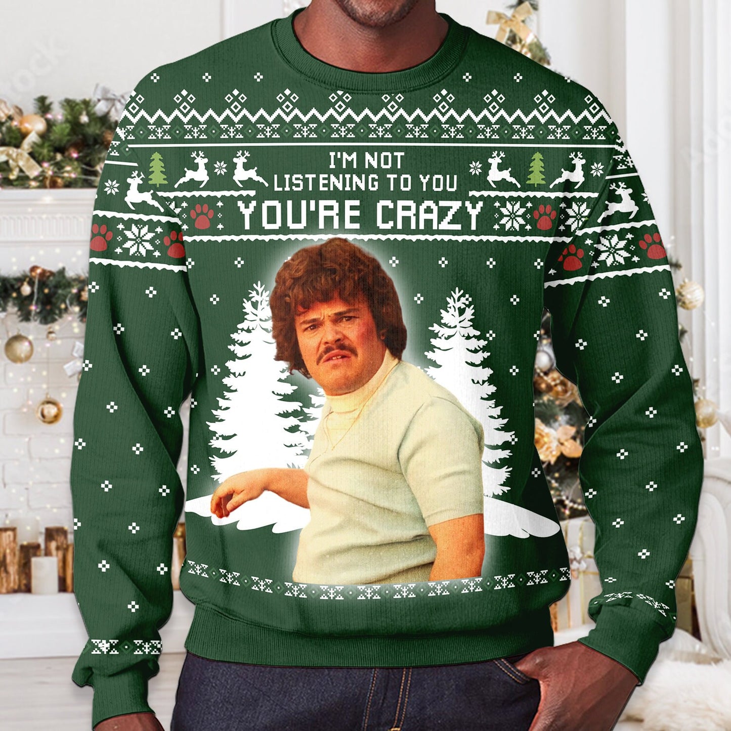 I'm Not Listening To You Ugly Christmas Sweater: Retro Movie Quote Unisex Sweatshirt