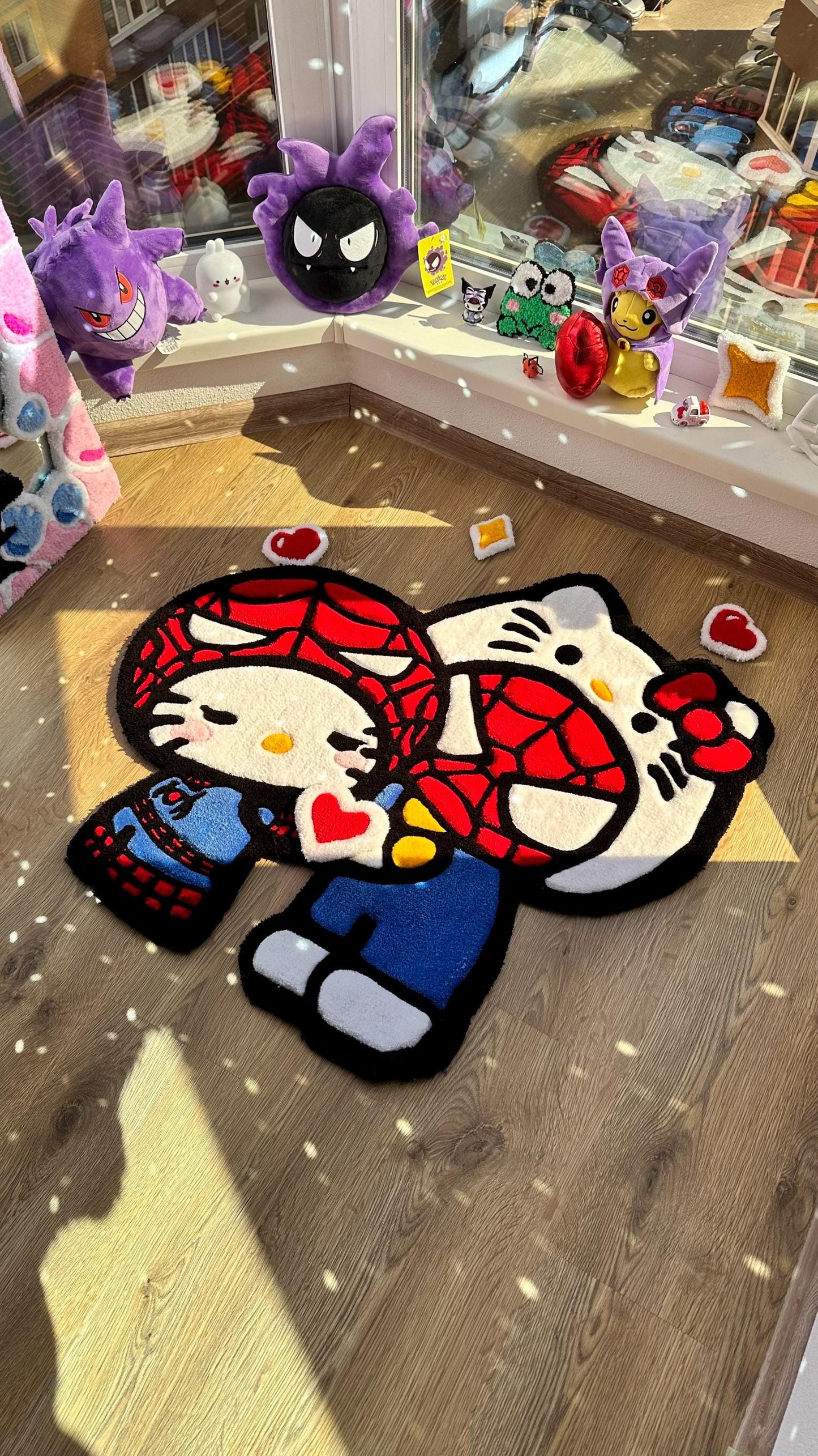 Spider x Custom Kitty Rug – Puffy Tufted Crossover Carpet, Cute Handmade Decor, Fluffy Anime Gift Rug for Girls Room or Bedroom Floor