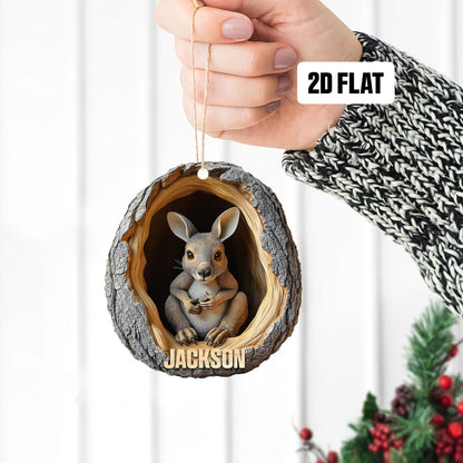Personalized Kangaroo 2D Flat Ornament, Custom Name Christmas Tree Ornament, Kangaroo Baby Christmas Home Decor,Xmas Gift for Kangaroo Lover