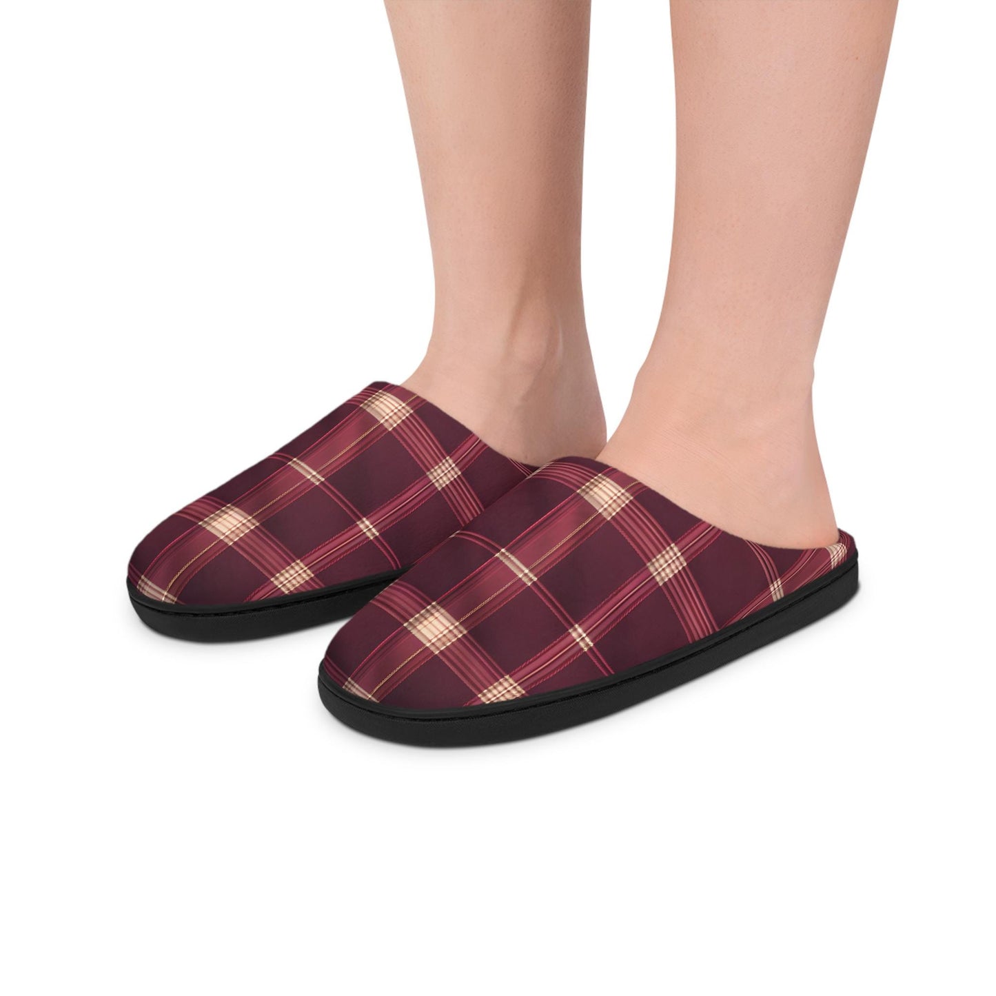 Women'sslipper Holiday Giftful Ideas Plaid Slippers Women's House Shoes  Indoor Footwear HolidayGift WinterCozy HouseShoes Burgundy Gold
