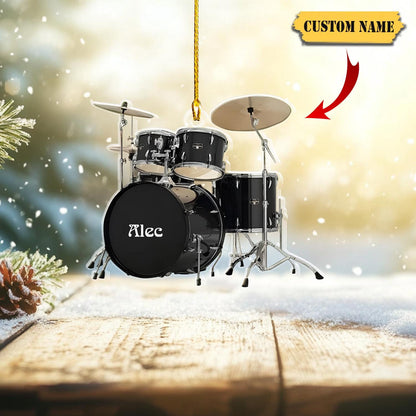 Custom Drum Set Acrylic Ornament, Personalized Name Drum Ornament, 2D Printed Drum Christmas Ornament, Gift For Drummer Player