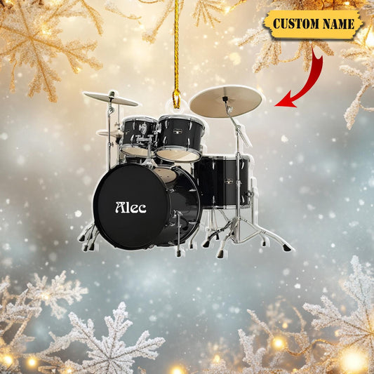 Custom Drum Set Acrylic Ornament, Personalized Name Drum Ornament, 2D Printed Drum Christmas Ornament, Gift For Drummer Player