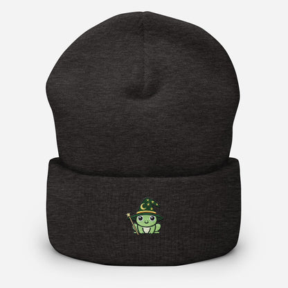Wizard Frog Embroidered Cuffed Beanie – Handmade, Multiple Colors, Unisex Style