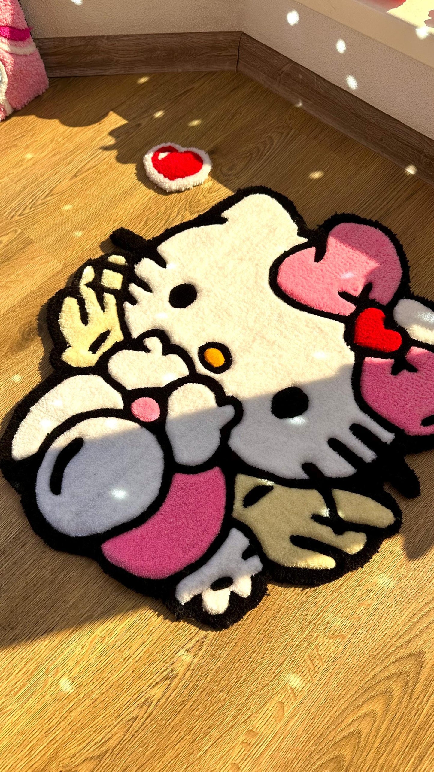 Angel Pink Tufting Rug – Custom Tufted Fluffy Carpet, Handmade Decor for Girls Room, Kawaii Cloud Rug, Cute Gift Idea for Her