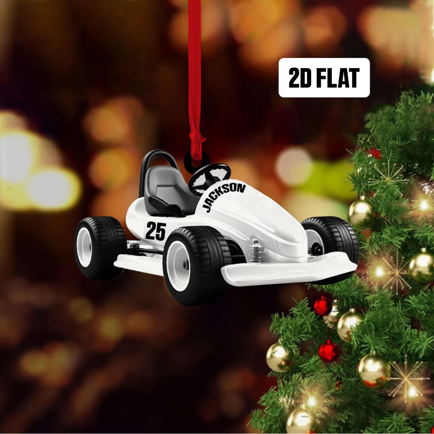 Personalized Go-Kart Racing 2D Flat Ornament, Custom Go-Kart Racing Christmas Tree Ornament, Go-Kart Racing Christmas Home Decor Gift