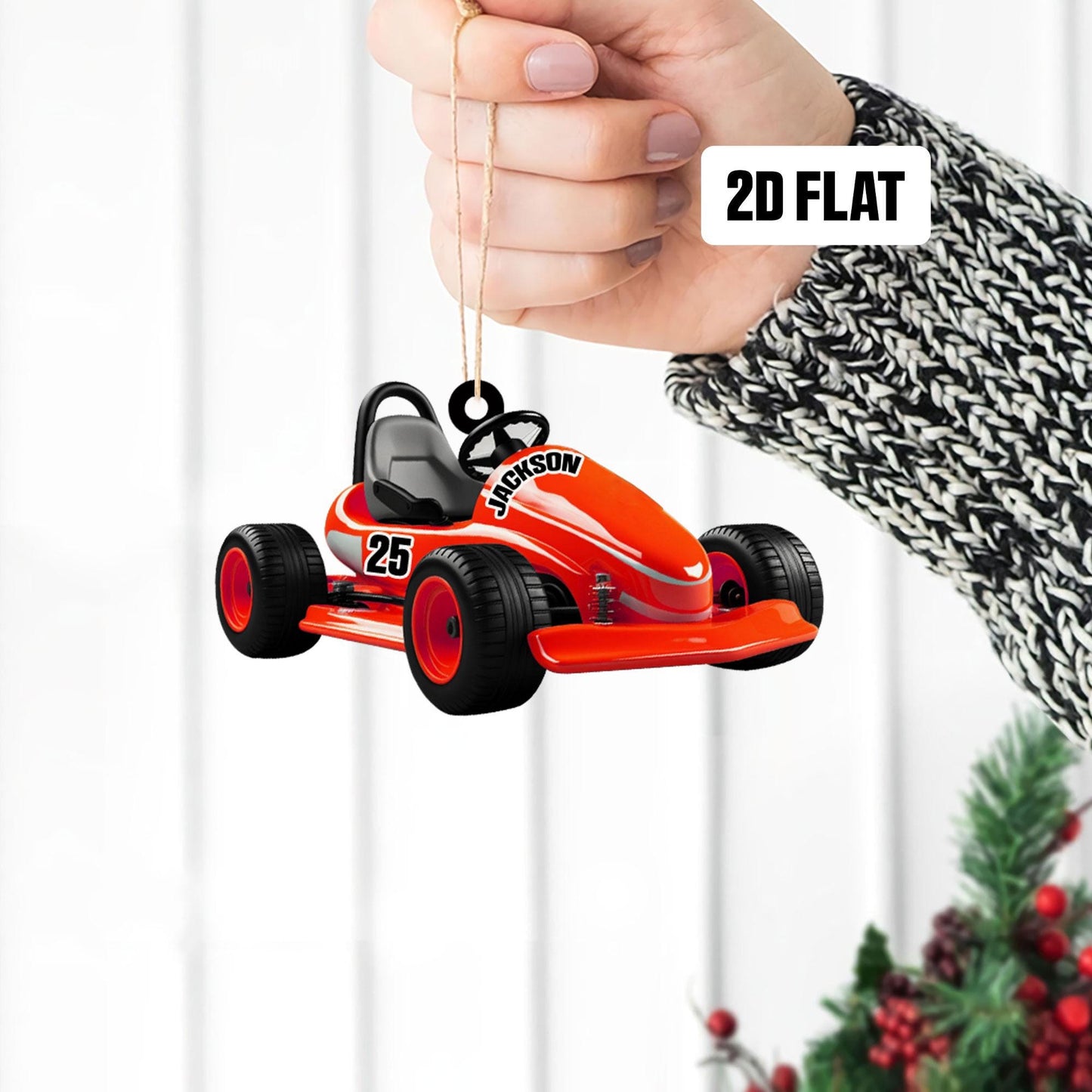 Personalized Go-Kart Racing 2D Flat Ornament, Custom Go-Kart Racing Christmas Tree Ornament, Go-Kart Racing Christmas Home Decor Gift