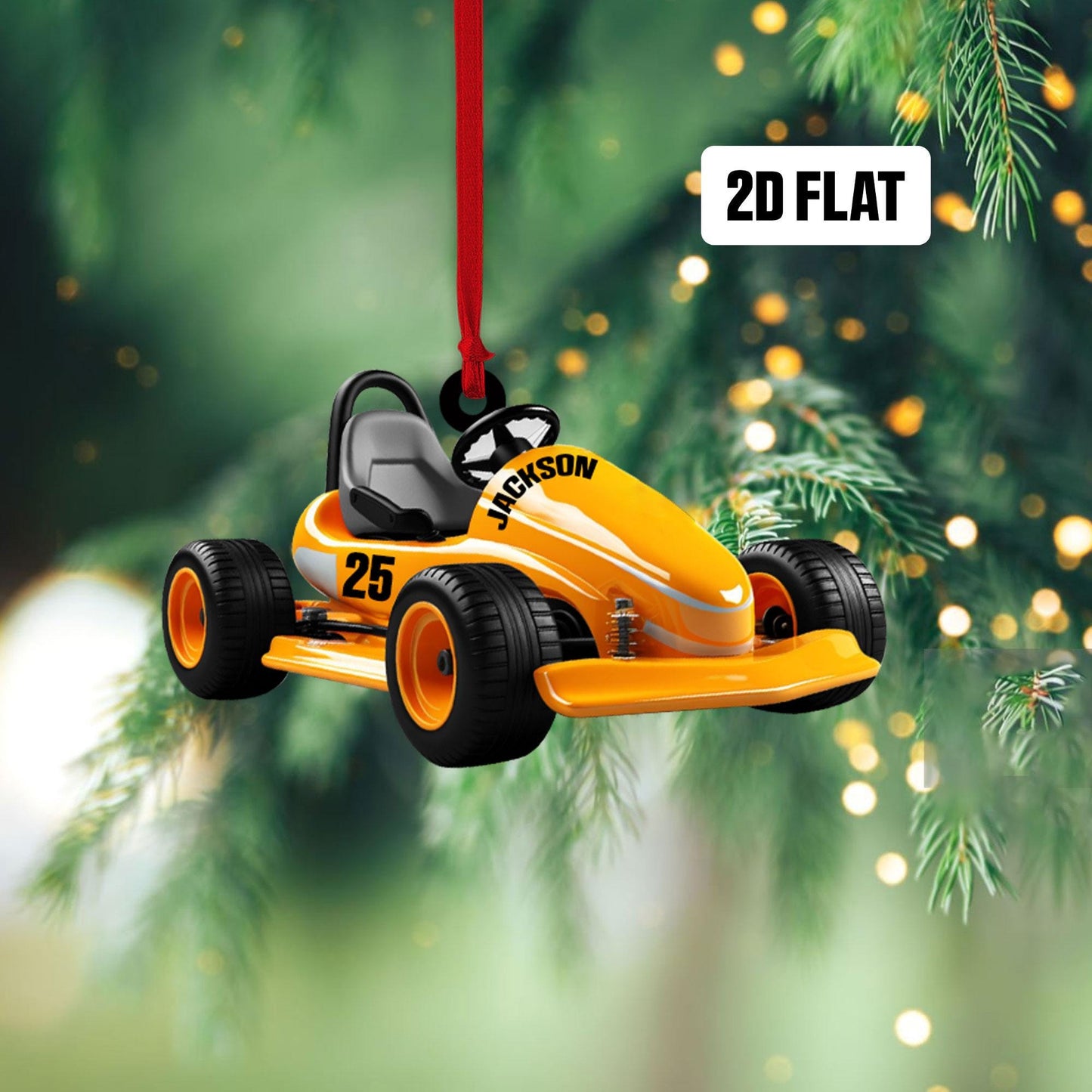 Personalized Go-Kart Racing 2D Flat Ornament, Custom Go-Kart Racing Christmas Tree Ornament, Go-Kart Racing Christmas Home Decor Gift