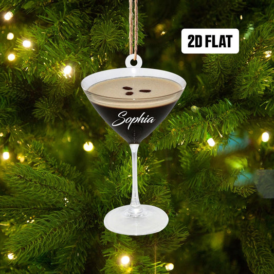 Personalized Espresso Martini 2D Flat Ornament, Spresso Martini Decor for Christmas Tree, Christmas Gifts Birthday Gifts for Espresso Lover
