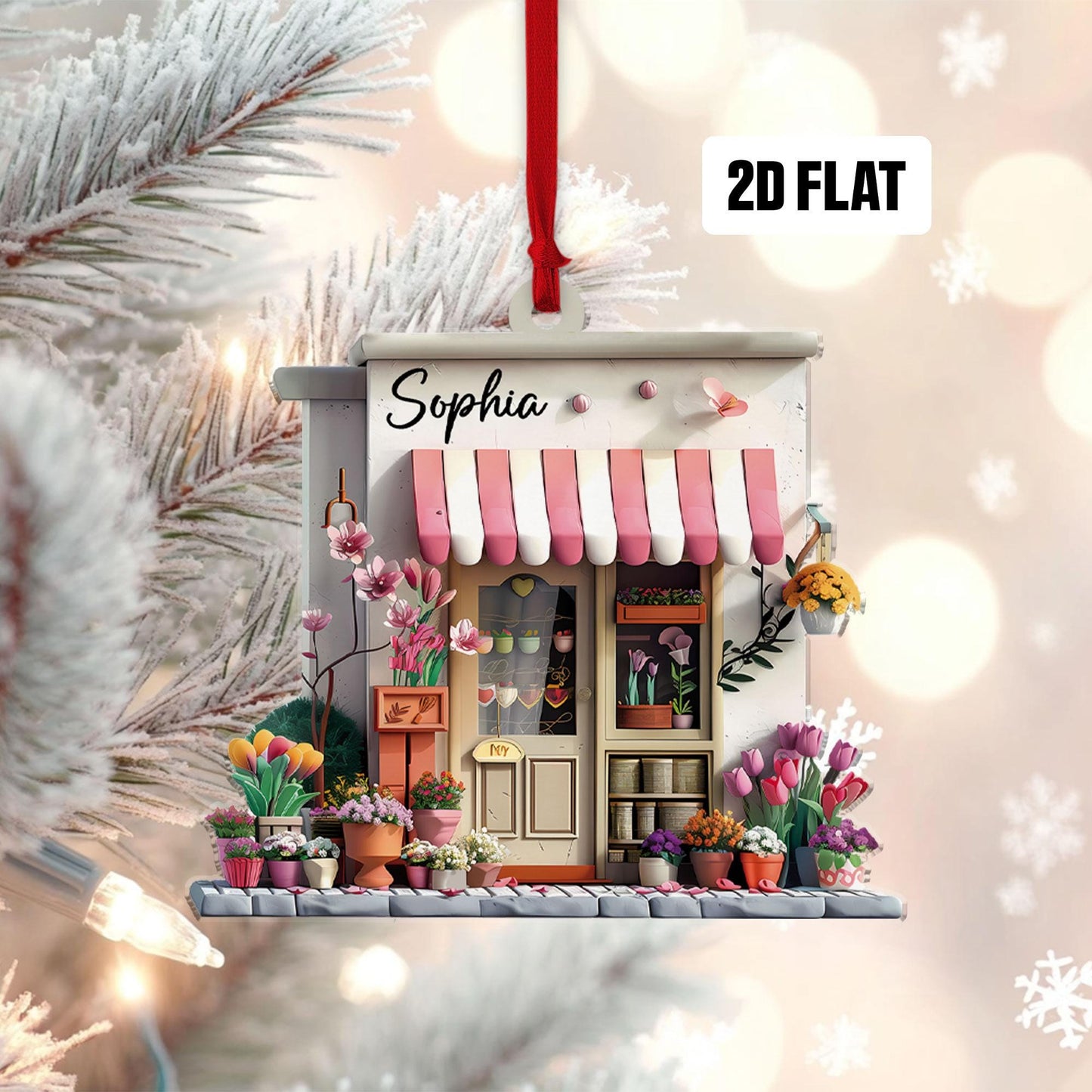 Personalized Florist 2D Flat Ornament, Custom Flower Shop Ornament, Florist Gift, Flower Shop Christmas Ornament, Gift For Christmas 2024